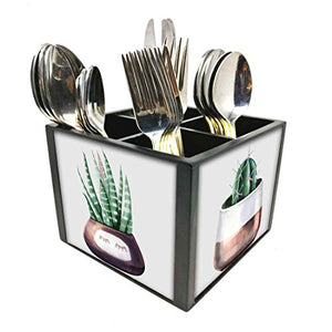 Nutcase Designer Cutlery Stand Holder Silverware Caddy-Spoons Forks Knives Organizer for Dining Table & kitchen W-5.75"x H -4.25"x L-5.5"-SPOONS NOT INCLUDED- Cactus Pot
