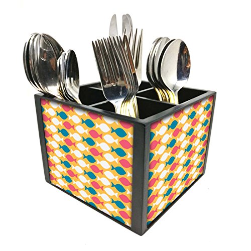 Nutcase Designer Cutlery Stand Holder Silverware Caddy-Spoons Forks Knives Organizer for Dining Table & kitchen W-5.75"x H -4.25"x L-5.5" - Fish In Yellow