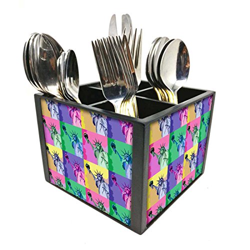 Nutcase Designer Cutlery Stand Holder Silverware Caddy-Spoons Forks Knives Organizer for Dining Table & kitchen -W-5.75"x H -4.25"x L-5.5"-SPOONS NOT INCLUDED - statue of liberty