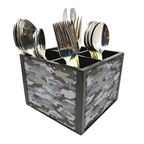 Nutcase Designer Cutlery Stand Holder Silverware Caddy-Spoons Forks Knives Organizer for Dining Table & kitchen -W-5.75"x H -4.25"x L-5.5"-SPOONS NOT INCLUDED - Gray Camo