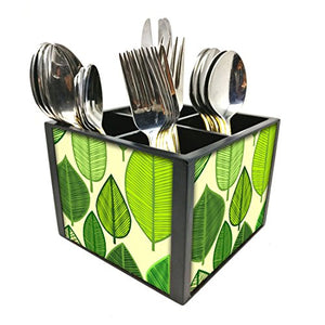 Nutcase Designer Cutlery Stand Holder Silverware Caddy-Spoons Forks Knives Organizer for Dining Table & kitchen W-5.75"x H -4.25"x L-5.5" - Leaves Everywhere