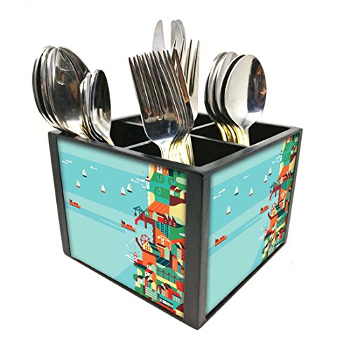 Nutcase Designer Cutlery Stand Holder Silverware Caddy-Spoons Forks Knives Organizer for Dining Table & kitchen -W-5.75"x H -4.25"x L-5.5"-SPOONS NOT INCLUDED - City By The Sea