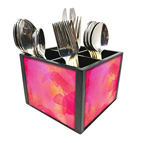 Nutcase Designer Cutlery Stand Holder Silverware Caddy-Spoons Forks Knives Organizer for Dining Table & kitchen -W-5.75"x H -4.25"x L-5.5"-SPOONS NOT INCLUDED - Pink Watercolor