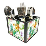 Nutcase Designer Cutlery Stand Holder Silverware Caddy-Spoons Forks Knives Organizer for Dining Table & kitchen W-5.75"x H -4.25"x L-5.5" - Pineapple Leaves