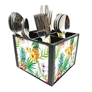 Nutcase Designer Cutlery Stand Holder Silverware Caddy-Spoons Forks Knives Organizer for Dining Table & kitchen W-5.75"x H -4.25"x L-5.5" - Pineapple Leaves