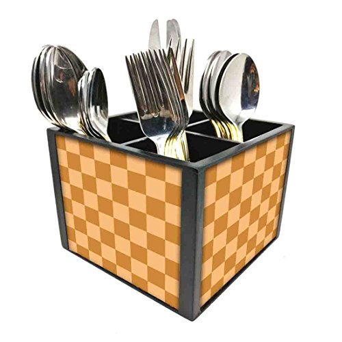 Nutcase Designer Cutlery Stand Holder Silverware Caddy-Spoons Forks Knives Organizer for Dining Table & kitchen W-5.75"x H -4.25"x L-5.5" - CheckBox Yellow Color