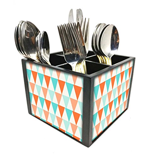 Nutcase Designer Cutlery Stand Holder Silverware Caddy-Spoons Forks Knives Organizer for Dining Table & kitchen -W-5.75"x H -4.25"x L-5.5"-SPOONS NOT INCLUDED - Orange And Mint Triangles