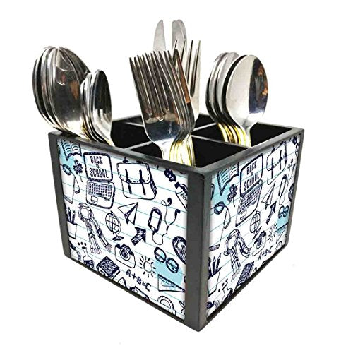 Nutcase Designer Cutlery Stand Holder Silverware Caddy-Spoons Forks Knives Organizer for Dining Table & kitchen W-5.75"x H -4.25"x L-5.5" - School Art