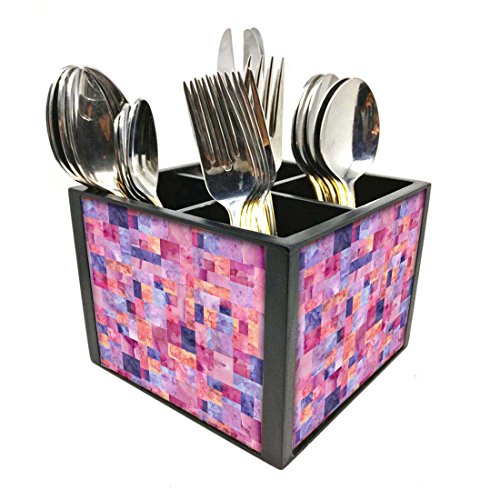 Nutcase Designer Cutlery Stand Holder Silverware Caddy-Spoons Forks Knives Organizer for Dining Table & kitchen -W-5.75"x H -4.25"x L-5.5"-SPOONS NOT INCLUDED - Pink Marble