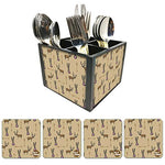 Nutcase Designer Flatware Cutlery Stand Holder Silverware Caddy-Spoons Forks Knives Organizer With Matching Metal Coasters - Rabbit & Moose
