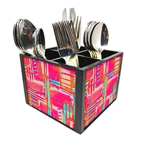Nutcase Designer Cutlery Stand Holder Silverware Caddy-Spoons Forks Knives Organizer for Dining Table & kitchen W-5.75"x H -4.25"x L-5.5" - Pink Stike