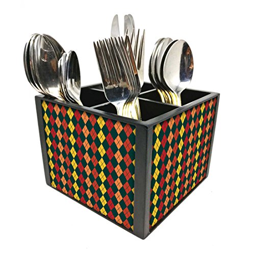 Nutcase Designer Cutlery Stand Holder Silverware Caddy-Spoons Forks Knives Organizer for Dining Table & kitchen W-5.75"x H -4.25"x L-5.5" - Small Diamonds