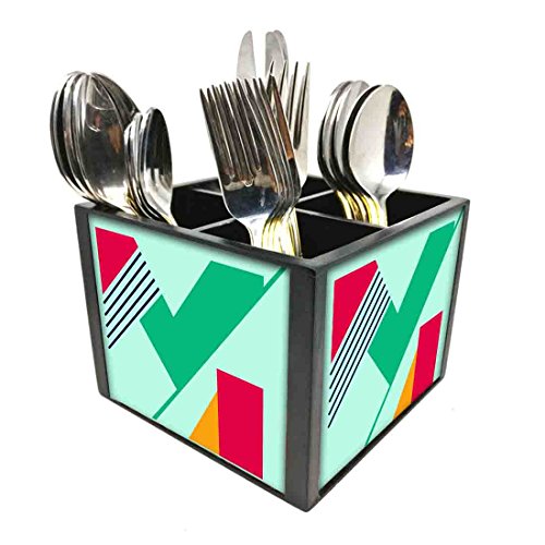 Nutcase Designer Cutlery Stand Holder Silverware Caddy-Spoons Forks Knives Organizer for Dining Table & kitchen W-5.75"x H -4.25"x L-5.5" - Blue Pattern