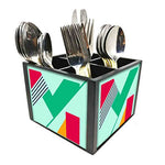 Nutcase Designer Cutlery Stand Holder Silverware Caddy-Spoons Forks Knives Organizer for Dining Table & kitchen W-5.75"x H -4.25"x L-5.5" - Blue Pattern