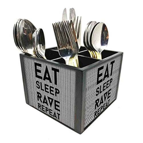 Nutcase Designer Cutlery Stand Holder Silverware Caddy-Spoons Forks Knives Organizer for Dining Table & kitchen W-5.75"x H -4.25"x L-5.5" - Eat Sleep Rave Repeat