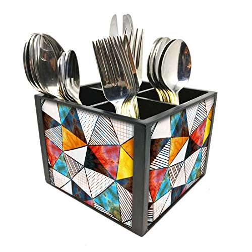 Nutcase Designer Cutlery Stand Holder Silverware Caddy-Spoons Forks Knives Organizer for Dining Table & kitchen W-5.75"x H -4.25"x L-5.5" - Colorful Diamonds