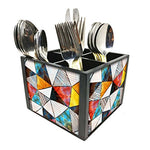 Nutcase Designer Cutlery Stand Holder Silverware Caddy-Spoons Forks Knives Organizer for Dining Table & kitchen W-5.75"x H -4.25"x L-5.5" - Colorful Diamonds