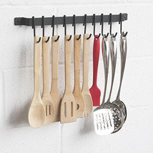 Results wallniture gourmet kitchen rail with 10 hooks wall mounted wrought iron hanging utensil holder rack with black 17 inch