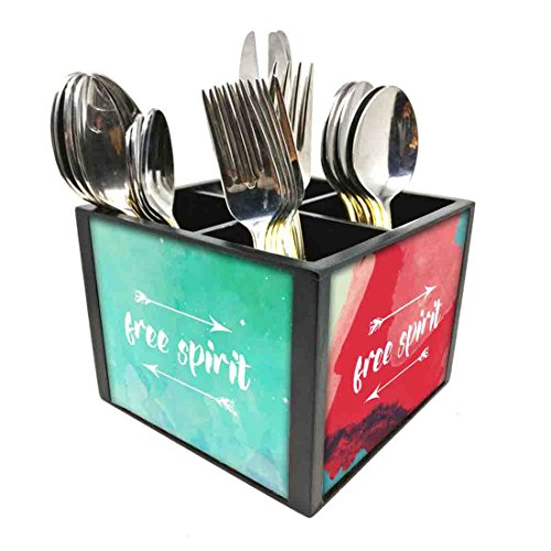 Nutcase Designer Cutlery Stand Holder Silverware Caddy-Spoons Forks Knives Organizer for Dining Table & kitchen W-5.75"x H -4.25"x L-5.5" - Free Spirit