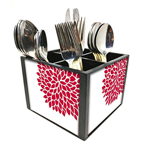 Nutcase Designer Cutlery Stand Holder Silverware Caddy-Spoons Forks Knives Organizer for Dining Table & kitchen -W-5.75"x H -4.25"x L-5.5"-SPOONS NOT INCLUDED - Flower Power