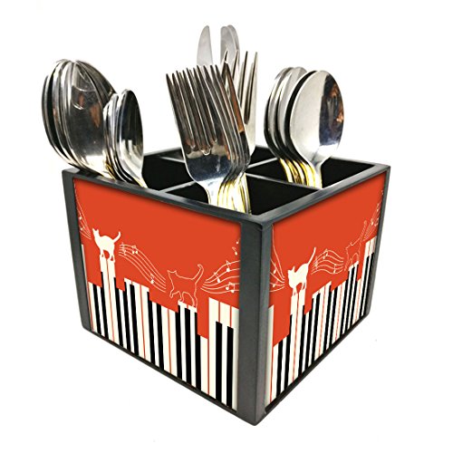 Nutcase Designer Cutlery Stand Holder Silverware Caddy-Spoons Forks Knives Organizer for Dining Table & kitchen W-5.75"x H -4.25"x L-5.5" - Music