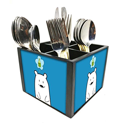 Nutcase Designer Cutlery Stand Holder Silverware Caddy-Spoons Forks Knives Organizer for Dining Table & kitchen -W-5.75"x H -4.25"x L-5.5"-SPOONS NOT INCLUDED - Cute Funny Bear