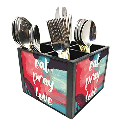 Nutcase Designer Cutlery Stand Holder Silverware Caddy-Spoons Forks Knives Organizer for Dining Table & kitchen W-5.75"x H -4.25"x L-5.5" - Eat Pray Love