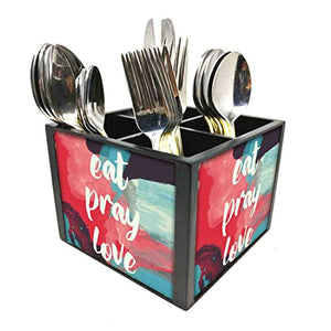 Nutcase Designer Cutlery Stand Holder Silverware Caddy-Spoons Forks Knives Organizer for Dining Table & kitchen W-5.75"x H -4.25"x L-5.5" - Eat Pray Love