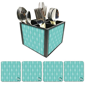 Nutcase Designer Flatware Cutlery Stand Holder Silverware Caddy-Spoons Forks Knives Organizer With Matching Metal Coasters - Arrow Ends