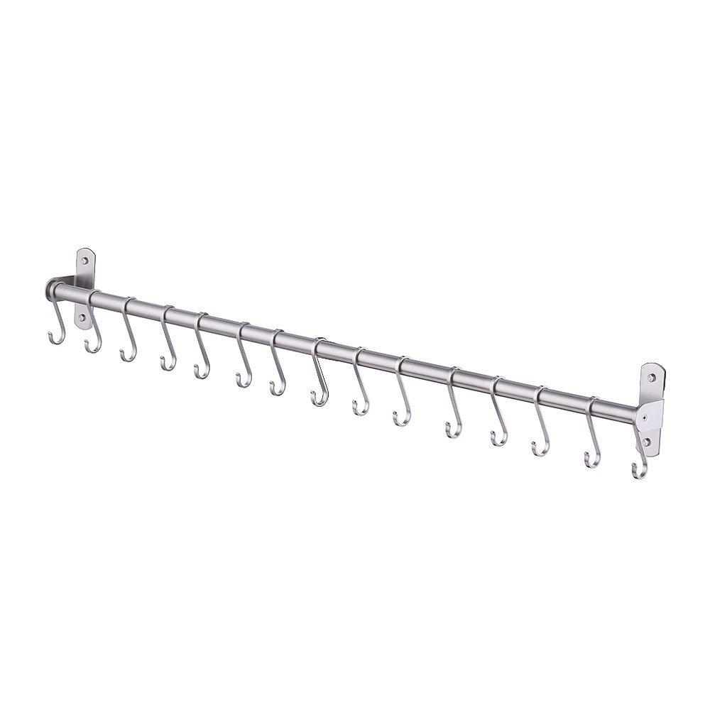 Shop kes kitchen rail rack wall mounted utensil hanging rack brushed stainless steel hanger hooks for kitchen tools pot towel 15 sliding hooks kur209s80 2