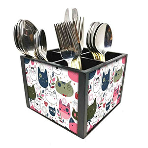 Nutcase Designer Cutlery Stand Holder Silverware Caddy-Spoons Forks Knives Organizer for Dining Table & kitchen W-5.75"x H -4.25"x L-5.5" - Cute Cats