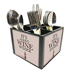 Nutcase Designer Cutlery Stand Holder Silverware Caddy-Spoons Forks Knives Organizer for Dining Table & kitchen -W-5.75"x H -4.25"x L-5.5"-SPOONS NOT INCLUDED - Its Always Wine O'Clock White