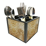 Nutcase Designer Cutlery Stand Holder Silverware Caddy-Spoons Forks Knives Organizer for Dining Table & kitchen W-5.75"x H -4.25"x L-5.5" - Gold Circles