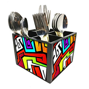 Nutcase Designer Cutlery Stand Holder Silverware Caddy-Spoons Forks Knives Organizer for Dining Table & kitchen -W-5.75"x H -4.25"x L-5.5"-SPOONS NOT INCLUDED - Graffiti Colors
