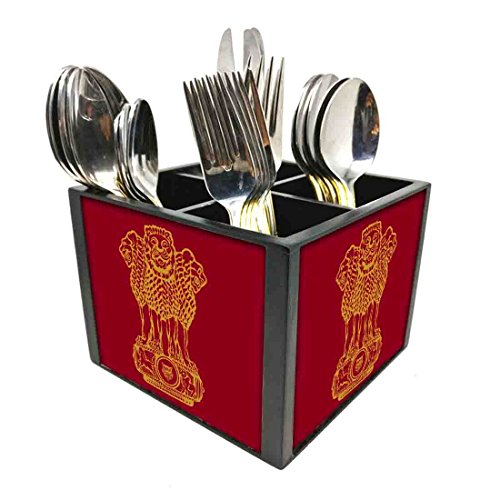 Nutcase Designer Cutlery Stand Holder Silverware Caddy-Spoons Forks Knives Organizer for Dining Table & kitchen W-5.75"x H -4.25"x L-5.5" - Indian Style Red