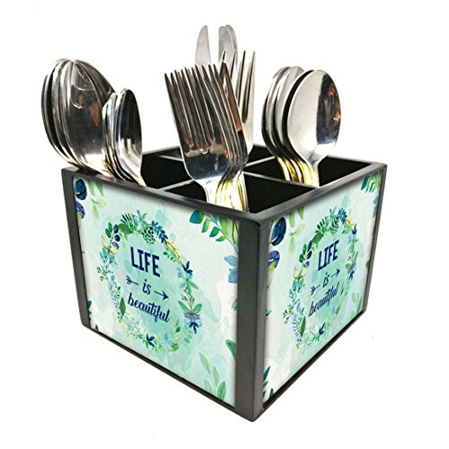 Nutcase Designer Cutlery Stand Holder Silverware Caddy-Spoons Forks Knives Organizer for Dining Table & kitchen W-5.75"x H -4.25"x L-5.5" - Life Is A Beautiful Floral