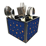 Nutcase Designer Cutlery Stand Holder Silverware Caddy-Spoons Forks Knives Organizer for Dining Table & kitchen W-5.75"x H -4.25"x L-5.5" - Cup Of Tea Blue