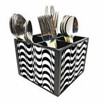 Nutcase Designer Cutlery Stand Holder Silverware Caddy-Spoons Forks Knives Organizer for Dining Table & kitchen W-5.75"x H -4.25"x L-5.5" - Black Waves