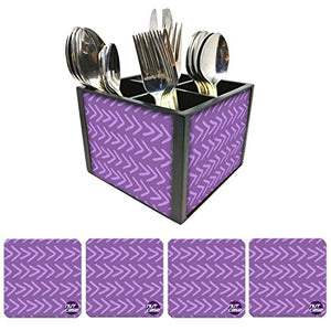 Nutcase Designer Flatware Cutlery Stand Holder Silverware Caddy-Spoons Forks Knives Organizer With Matching Metal Coasters - Pink and Purple arrows