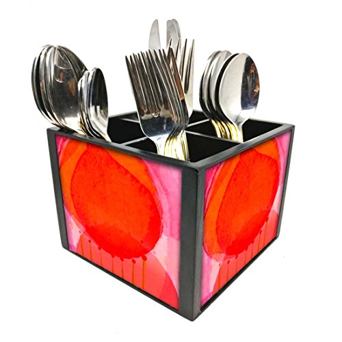 Nutcase Designer Cutlery Stand Holder Silverware Caddy-Spoons Forks Knives Organizer for Dining Table & kitchen -W-5.75"x H -4.25"x L-5.5"-SPOONS NOT INCLUDED - Red Watercolour