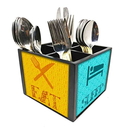 Nutcase Designer Cutlery Stand Holder Silverware Caddy-Spoons Forks Knives Organizer for Dining Table & kitchen W-5.75"x H -4.25"x L-5.5" - Eat Sleep With Different Color
