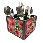 Nutcase Designer Cutlery Stand Holder Silverware Caddy-Spoons Forks Knives Organizer for Dining Table & kitchen W-5.75"x H -4.25"x L-5.5" - Hibiscus Flower