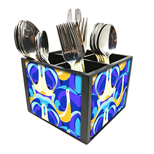 Nutcase Designer Cutlery Stand Holder Silverware Caddy-Spoons Forks Knives Organizer for Dining Table & kitchen -W-5.75"x H -4.25"x L-5.5"-SPOONS NOT INCLUDED - Swan Lake