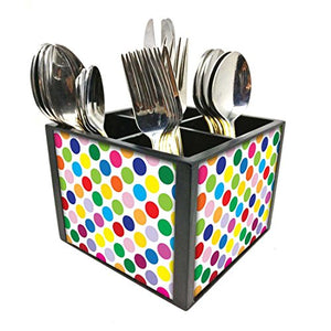 Nutcase Designer Cutlery Stand Holder Silverware Caddy-Spoons Forks Knives Organizer for Dining Table & kitchen -W-5.75"x H -4.25"x L-5.5"-SPOONS NOT INCLUDED - Colorful Dots