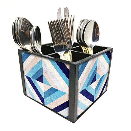 Nutcase Designer Cutlery Stand Holder Silverware Caddy-Spoons Forks Knives Organizer for Dining Table & kitchen -W-5.75"x H -4.25"x L-5.5"-SPOONS NOT INCLUDED - Blue Diamond