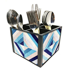 Nutcase Designer Cutlery Stand Holder Silverware Caddy-Spoons Forks Knives Organizer for Dining Table & kitchen -W-5.75"x H -4.25"x L-5.5"-SPOONS NOT INCLUDED - Blue Diamond