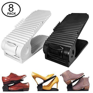 On amazon new upgraded adjustable shoes organizer best quality shoe slots closet storage space saver durable holds high heels to sneakers for men women and kid shoes 8 pack in black