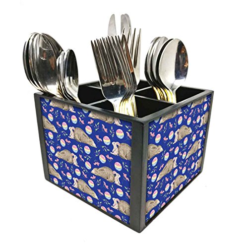 Nutcase Designer Cutlery Stand Holder Silverware Caddy-Spoons Forks Knives Organizer for Dining Table & kitchen W-5.75"x H -4.25"x L-5.5" - Bear & Rabbit Plying