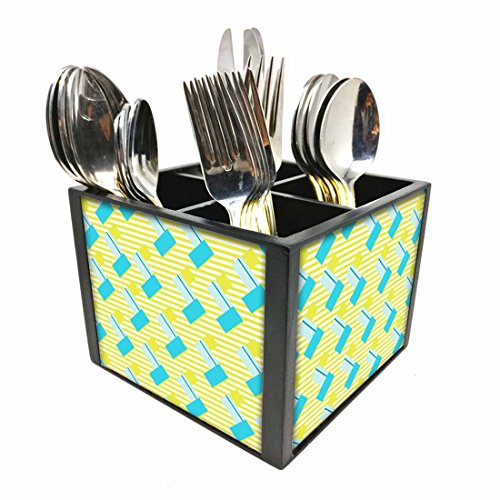 Nutcase Designer Cutlery Stand Holder Silverware Caddy-Spoons Forks Knives Organizer for Dining Table & kitchen W-5.75"x H -4.25"x L-5.5" - Teal and yellow