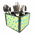 Nutcase Designer Cutlery Stand Holder Silverware Caddy-Spoons Forks Knives Organizer for Dining Table & kitchen W-5.75"x H -4.25"x L-5.5" - Teal and yellow